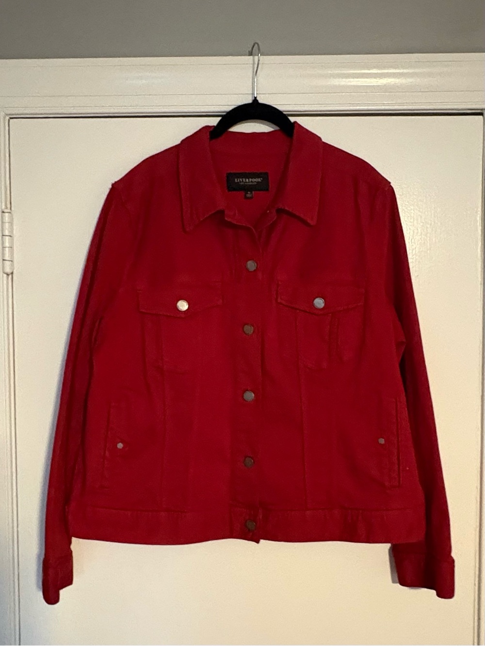 Liverpool Los Angeles Carnelian Red Denim Trucker Jacket 1X